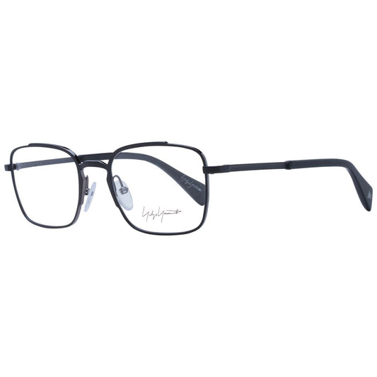 Yohji Yamamoto Black Men Glasses Frame, metal full-rim rectangle style with demo lenses and soft case, size 51-20-145.