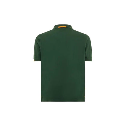 Suns Green Cotton Polo Shirt with ribbed collar, logo on left sleeve, and front button closure. Back view of the shirt.