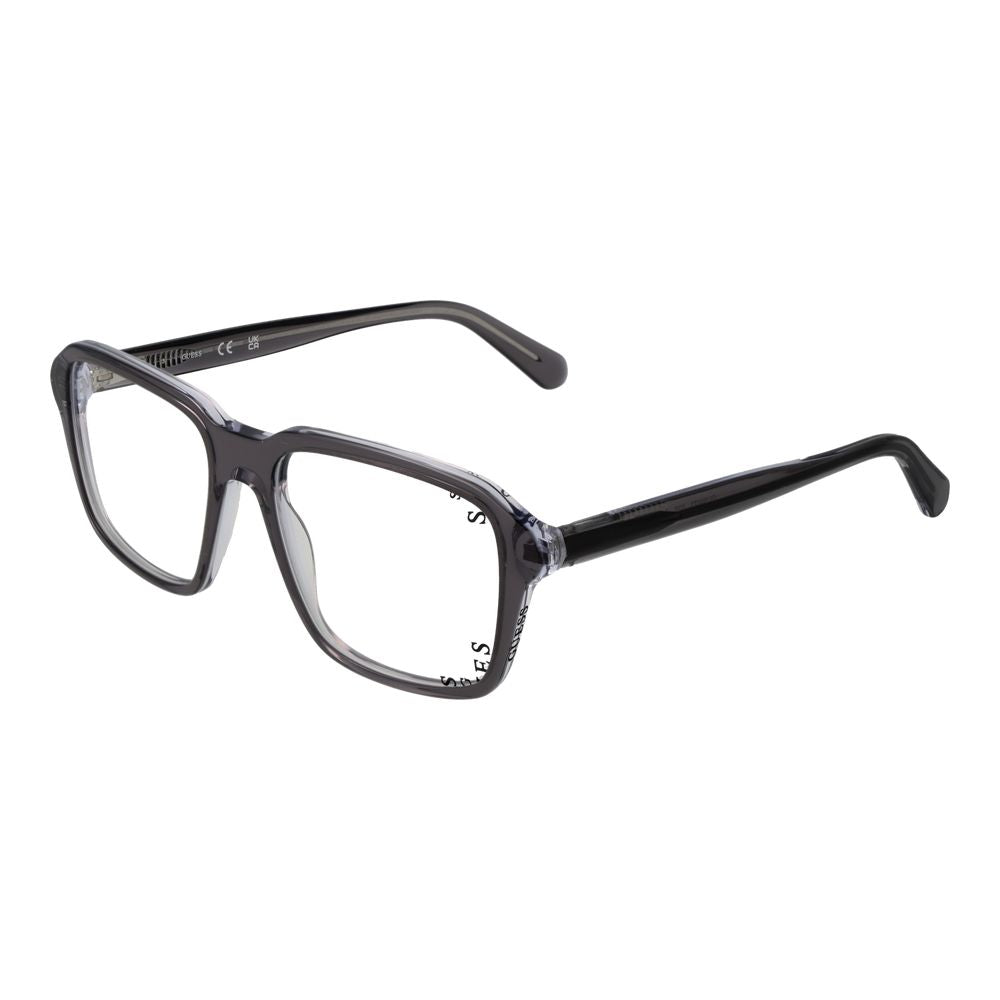 Guess Gray Women Glasses Frame, full-rim square style, grey plastic material, lens width 54mm, frame width 140mm, spring hinge, branded case included.