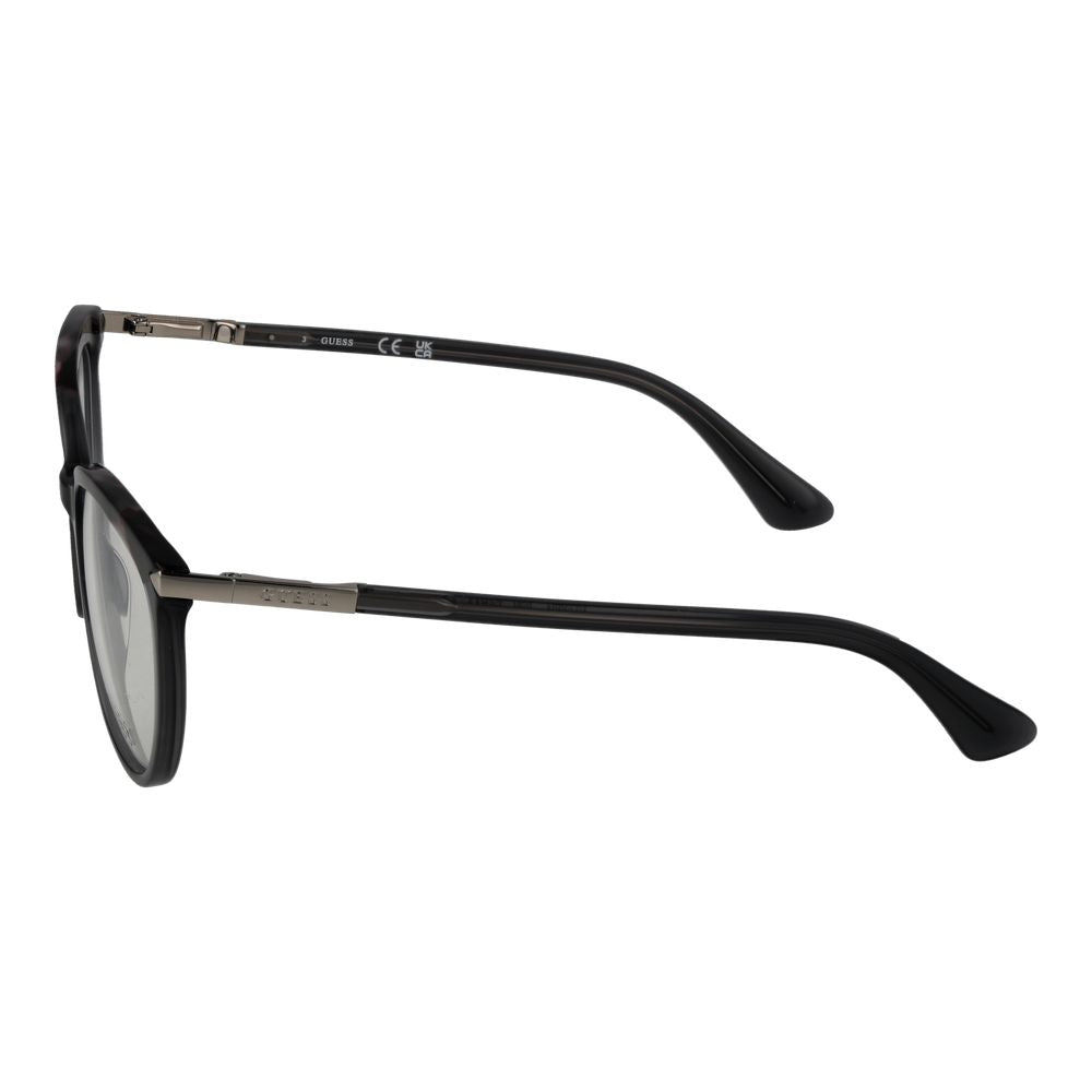 Side view of Guess Gray Women Glasses Frame with full-rim grey plastic and spring hinge for comfort.