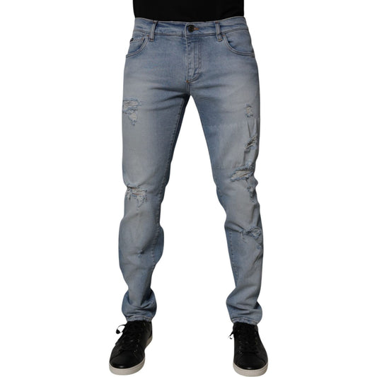 Dolce & Gabbana Blue Tattered Cotton Skinny Men Denim Jeans PAN75210-50