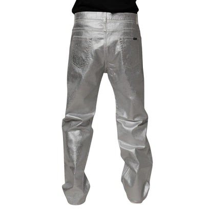 Dolce & Gabbana Metallic Silver Cotton Straight Denim Jeans