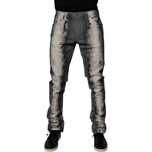 Dolce & Gabbana Gray Tie Dye Cotton Skinny Men Denim Jeans PAN75265-48