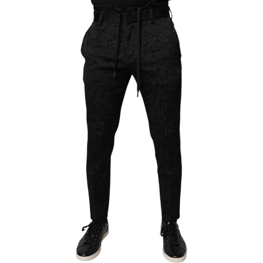 Dolce & Gabbana Black Brocade Polyester Skinny Dress Pants PAN75760-44