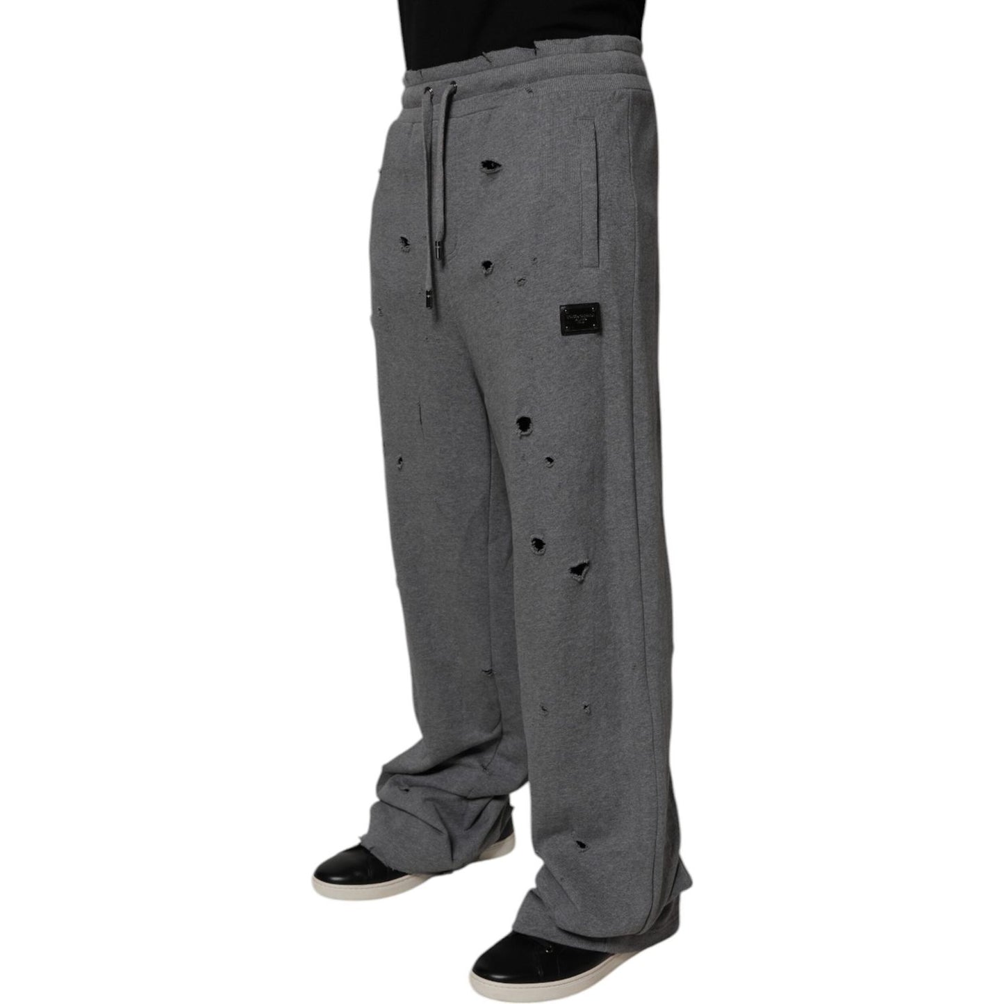 Dolce & Gabbana Gray Cotton RipStyle Straight Sweatpants Pants PAN76006-48
