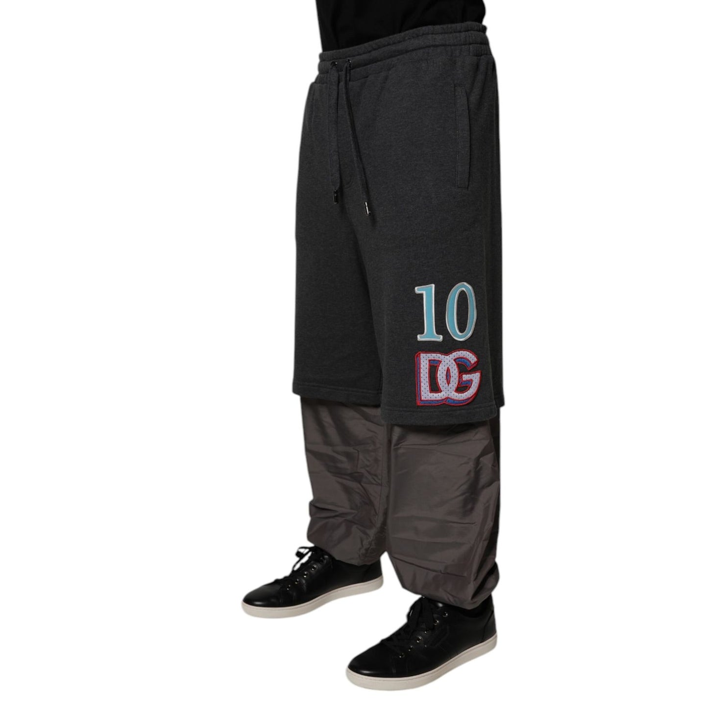 Dolce & Gabbana Dark Gray Cotton Layered Straight Sweatpants Pants