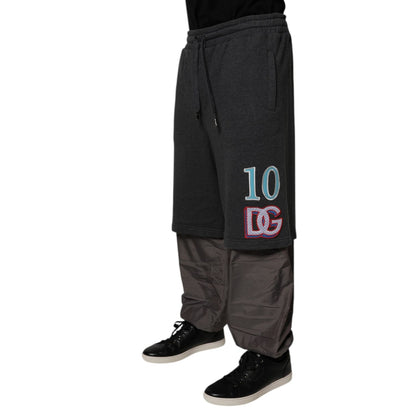 Dolce & Gabbana Dark Gray Cotton Layered Straight Sweatpants Pants