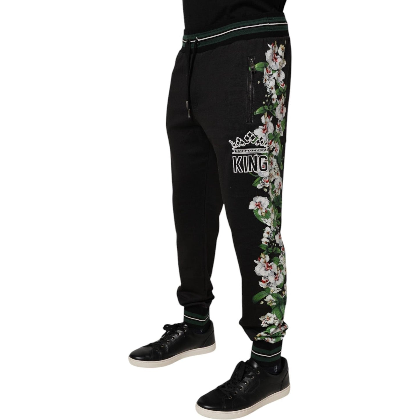 Dolce & Gabbana Black Floral King Men Jogger Sweatpants Pants PAN76049-46