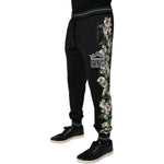 Dolce & Gabbana Black Floral King Men Jogger Sweatpants Pants PAN76049-46