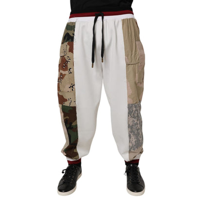 Dolce & Gabbana White Camouflage Patchwork Sweatpants Pants