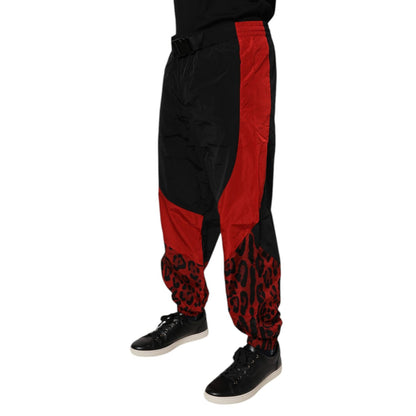 Dolce & Gabbana Black Red Leopard Jogger Sweatpants Pants