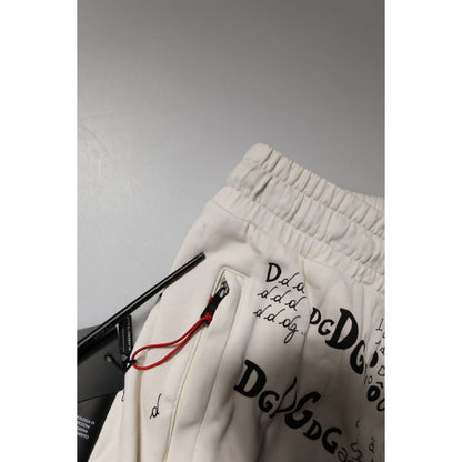 Dolce & Gabbana White Logo Print Men Skinny Sweatpants Pants
