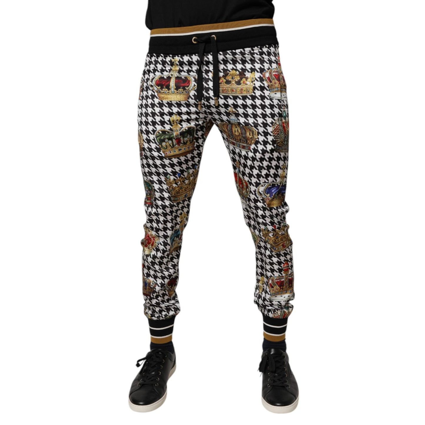 Dolce & Gabbana Multicolor Houndstooth Crown Men Sweatpants Pants