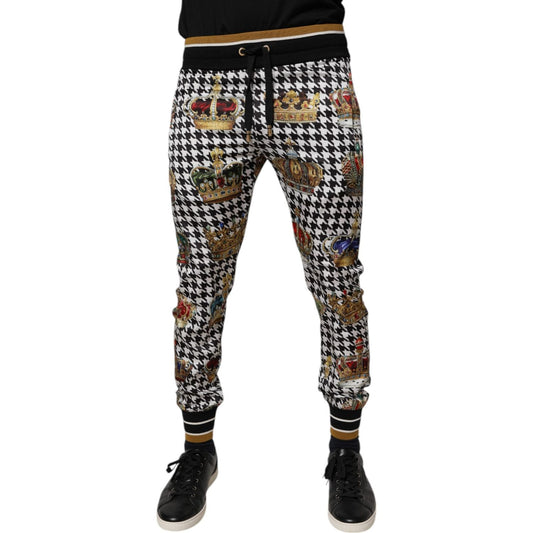 Dolce & Gabbana Multicolor Houndstooth Crown Men Sweatpants Pants PAN76172-44