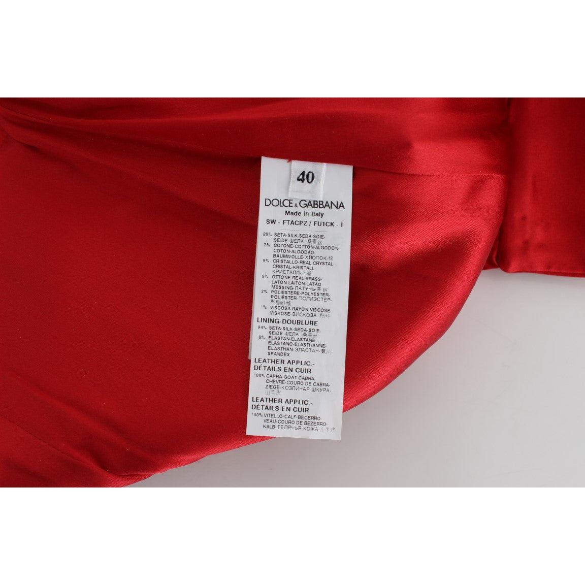 Dolce & Gabbana Red Silk Crystal Roses Shorts