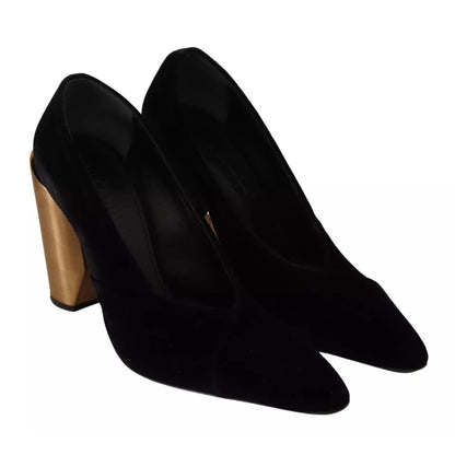 Jil Sander Black Leather Suede Block Heels Pumps Shoes