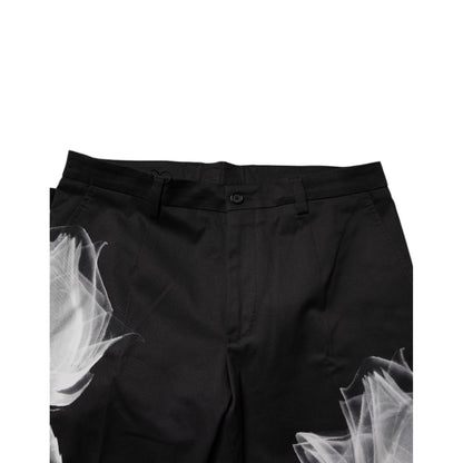 Dolce & Gabbana Black Cotton Floral Skinny Dress Pants