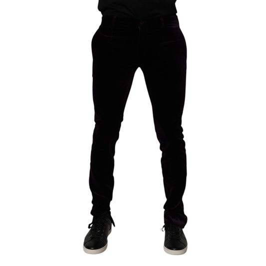 Dolce & Gabbana Violet Velvet Cotton Men Dress Formal Pants