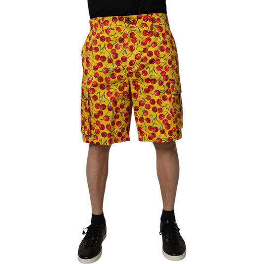 Dolce & Gabbana Yellow Cherry Print Cotton Men Bermuda Shorts