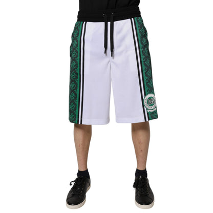 Dolce & Gabbana White Green Men Jersey Sweatshorts Shorts