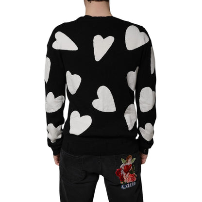 Dolce & Gabbana Black Hearts Silk Crew Neck Pullover Sweater