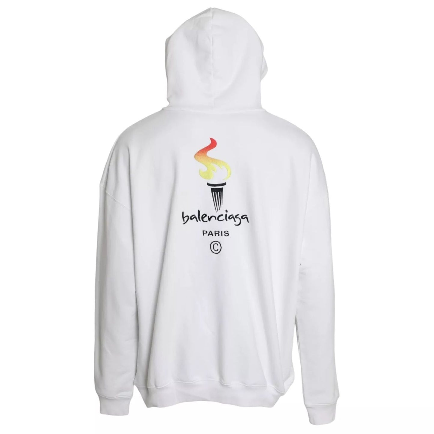 Balenciaga White Cotton Logo Hooded Pullover Oversize Sweater