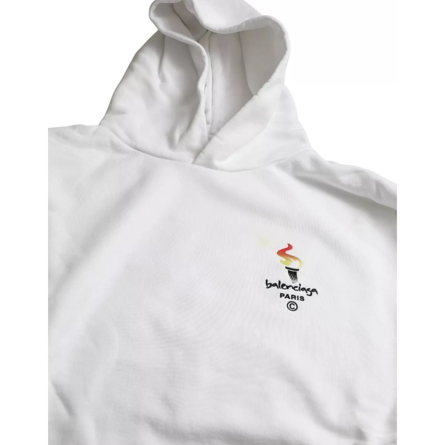 Balenciaga White Cotton Logo Hooded Pullover Oversize Sweater