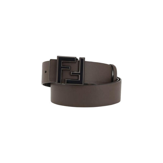 Fendi FF Logo reversible belt with smooth leather, featuring iconic metal buckle and dual design for versatile style.