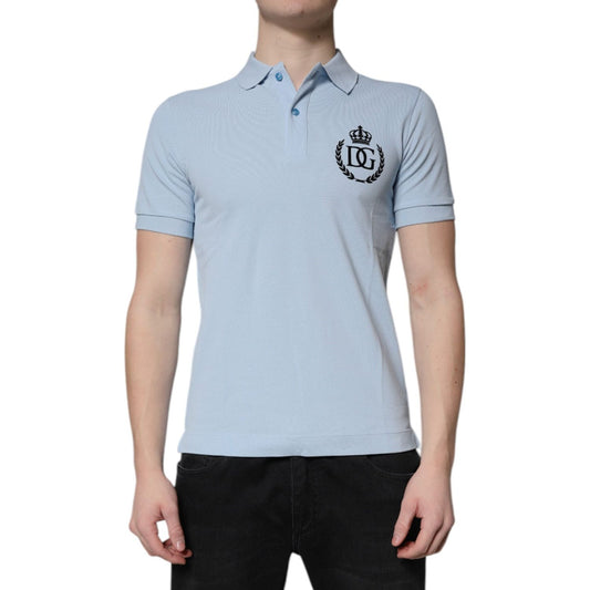 Dolce & Gabbana Sky Blue Cotton Crown Collared Polo T-shirt TSH90003-44