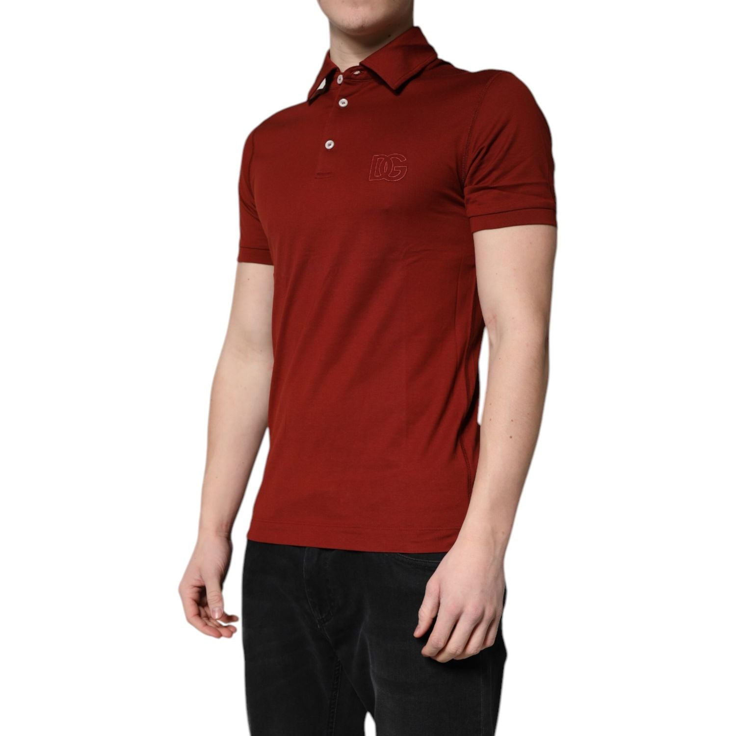 Dolce & Gabbana Red Cotton DG Logo Collared Men Polo T-shirt