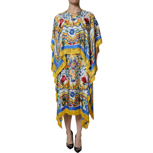 Dolce & Gabbana Multicolor Majolica Kaftan Short Sleeves Maxi Dress