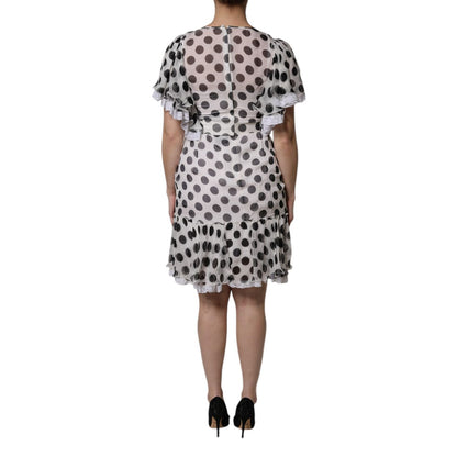 Dolce & Gabbana White Polka Dotted Silk Blend A-line Dress