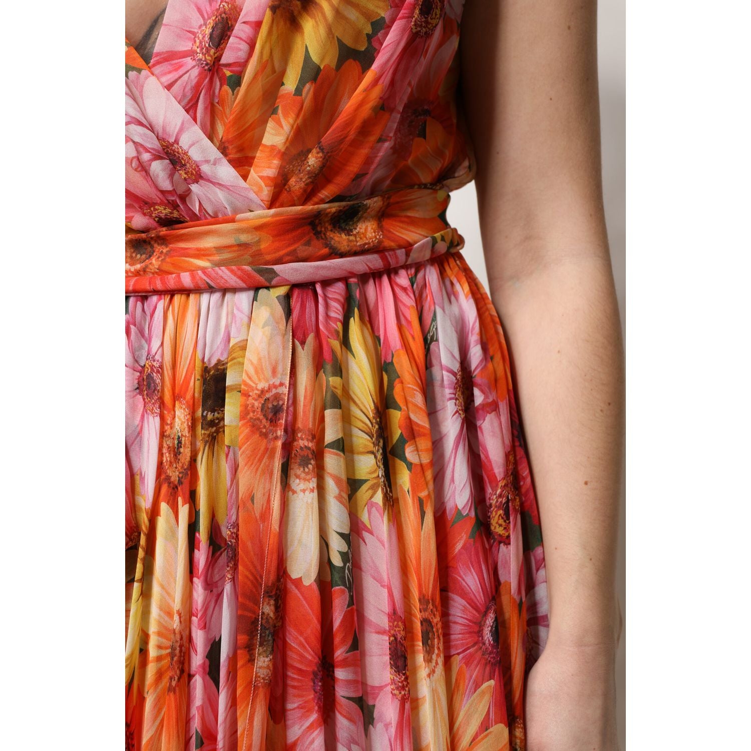 Dolce & Gabbana Multicolor Floral Silk V-neck Chiffon Dress