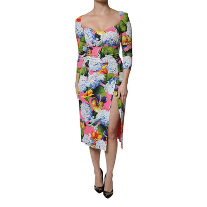 Dolce & Gabbana Multicolor Floral Side Slit Midi Dress