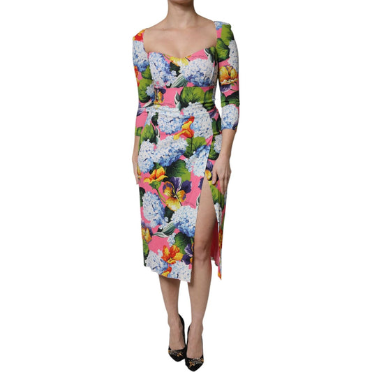 Dolce & Gabbana Multicolor Floral Side Slit Midi Dress DR81652-36
