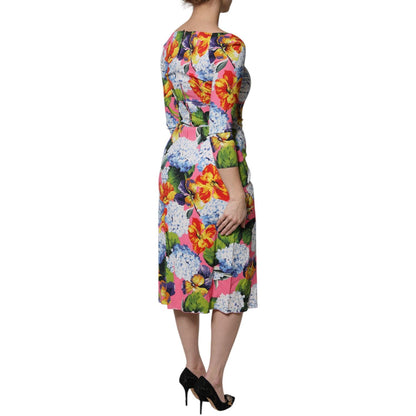 Dolce & Gabbana Multicolor Floral Side Slit Midi Dress