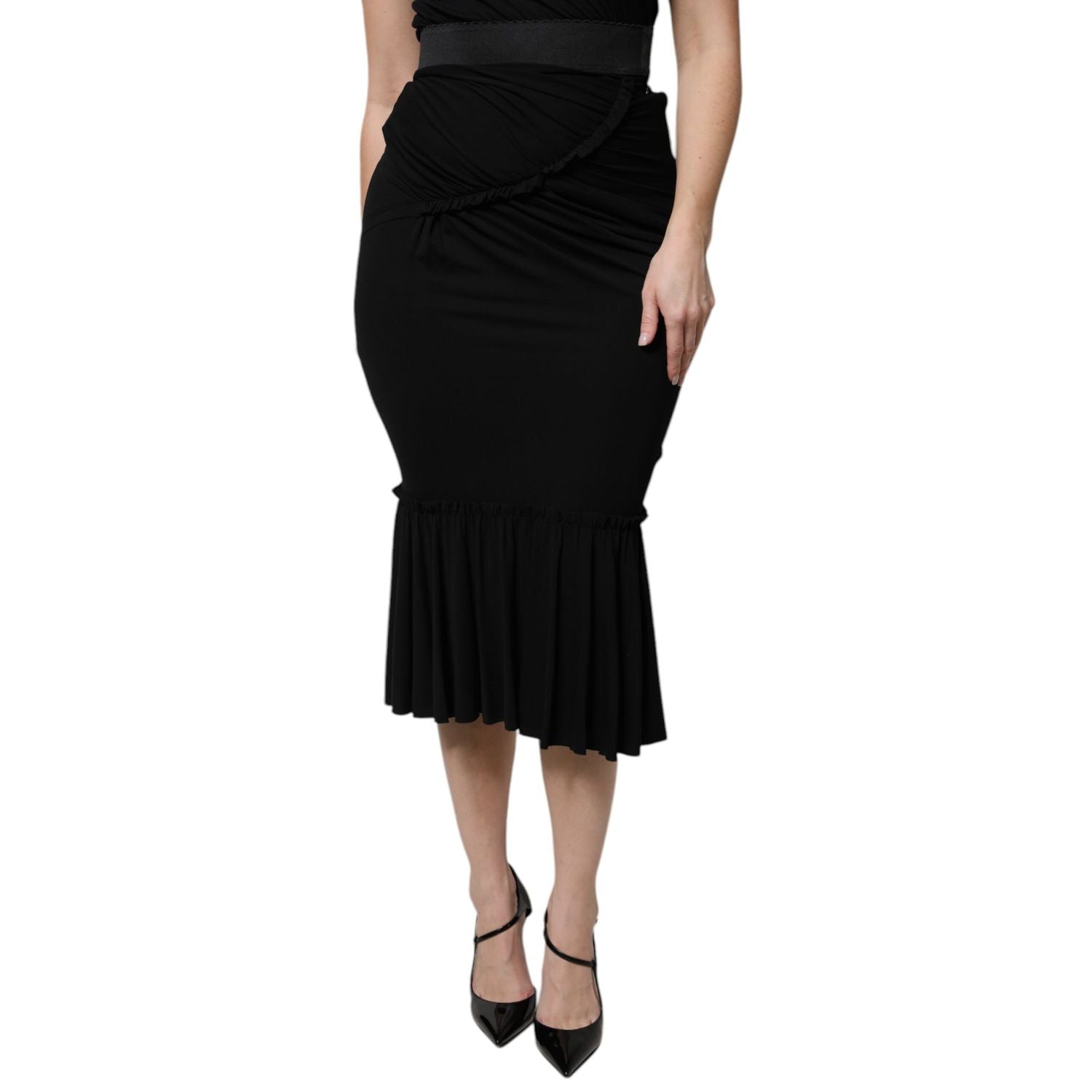 Dolce & Gabbana Black Mermaid Cut High Waist Midi Skirt