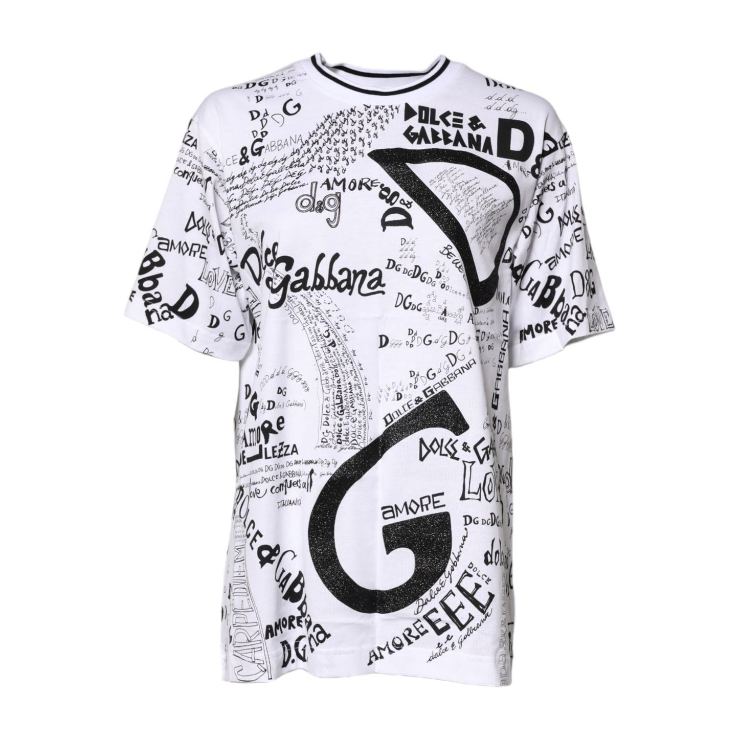 Dolce & Gabbana White Graffiti Print Cotton Crew Neck T-shirt