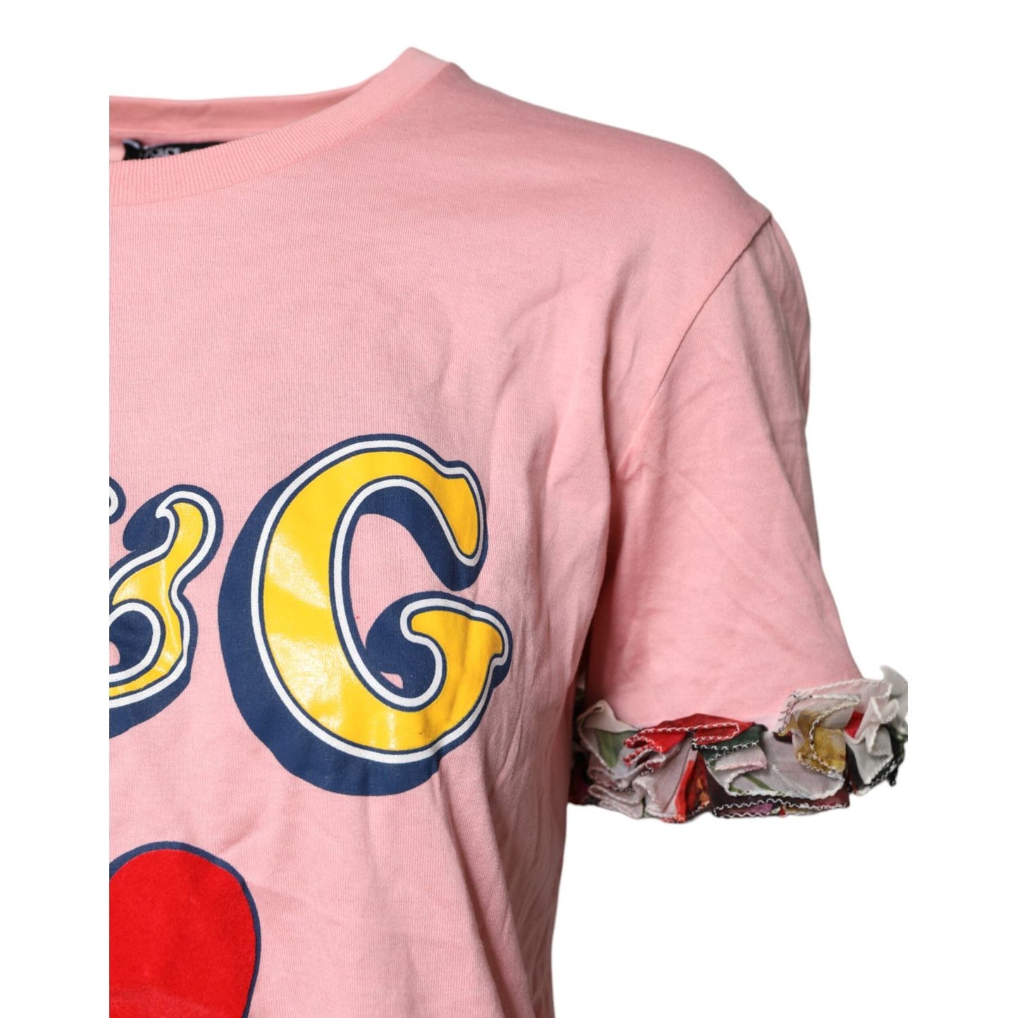 Dolce & Gabbana Pink Logo Print Cotton Crew Neck Tee T-shirt