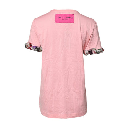 Dolce & Gabbana Pink Logo Print Cotton Crew Neck Tee T-shirt