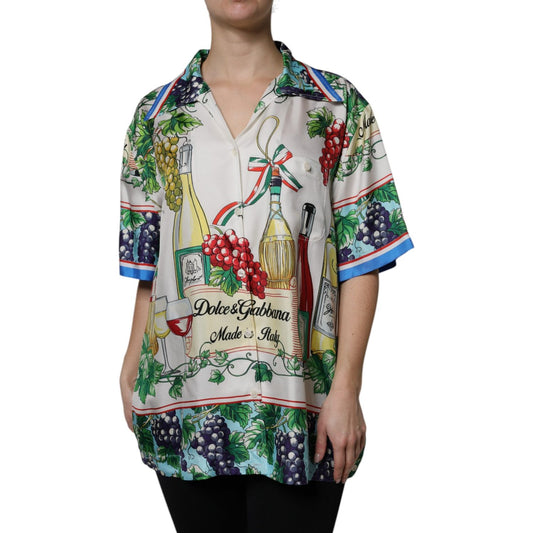 Dolce & Gabbana Multicolor Short Sleeve Silk Food Shirt Top TSH90090-42