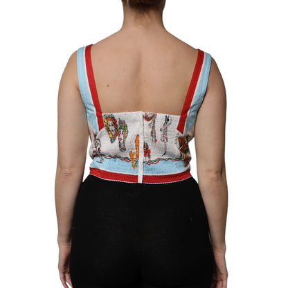 Dolce & Gabbana White Vegetable Print Sweetheart Cropped Top