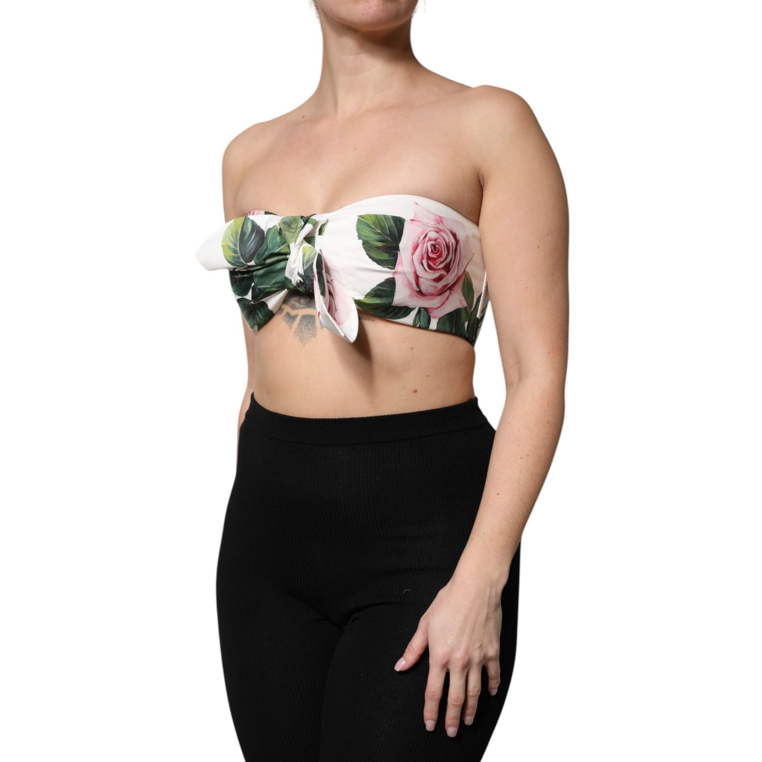 Dolce & Gabbana White Floral Print Cropped Bustier Corset Top