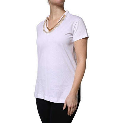 Dolce & Gabbana White Necklace Cotton Short Sleeve T-shirt