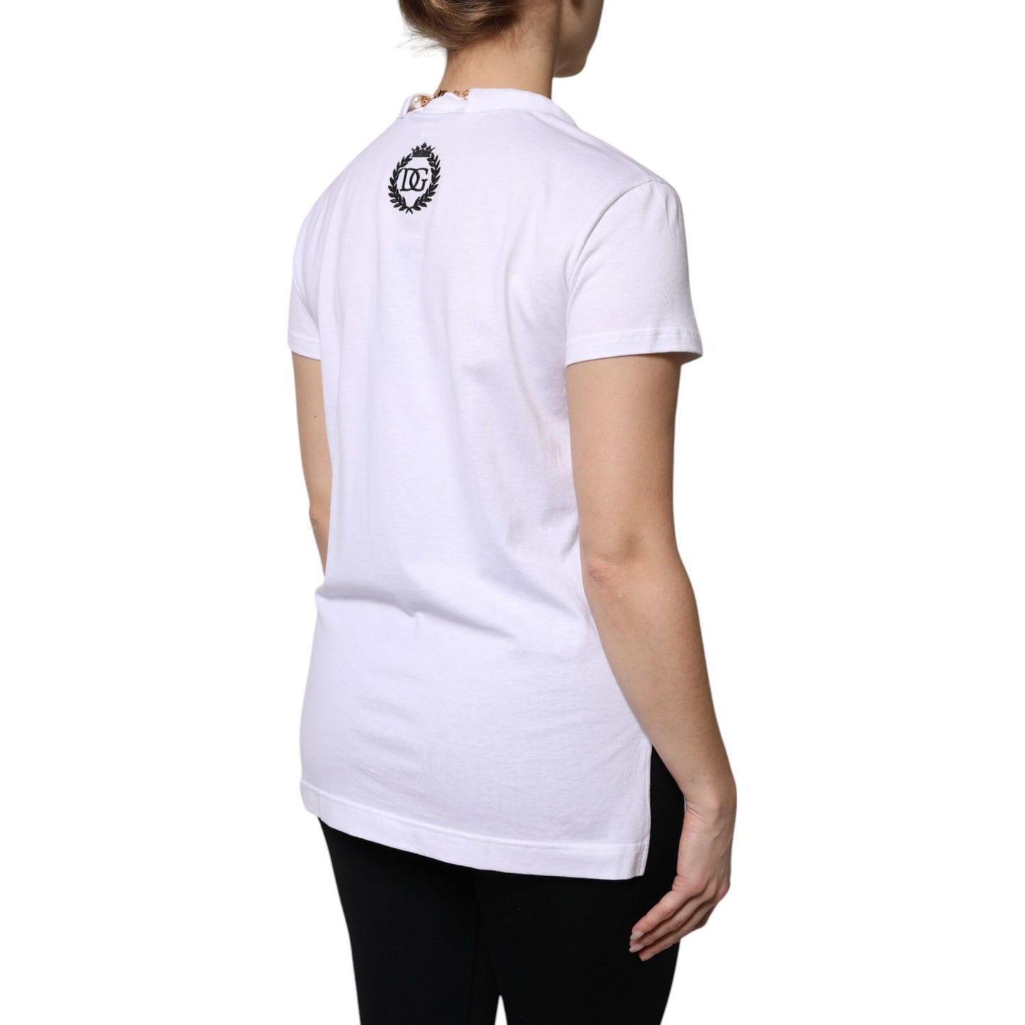 Dolce & Gabbana White Necklace Cotton Short Sleeve T-shirt