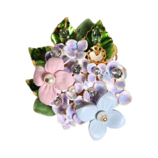 Dolce & Gabbana Multicolor Floral Crystals Pearls Enamel Accents Brooch SMY10443