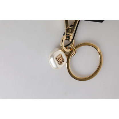 Dolce & Gabbana Chic Gold Brass Faux Pearl Letter Charm Keyring Keychain