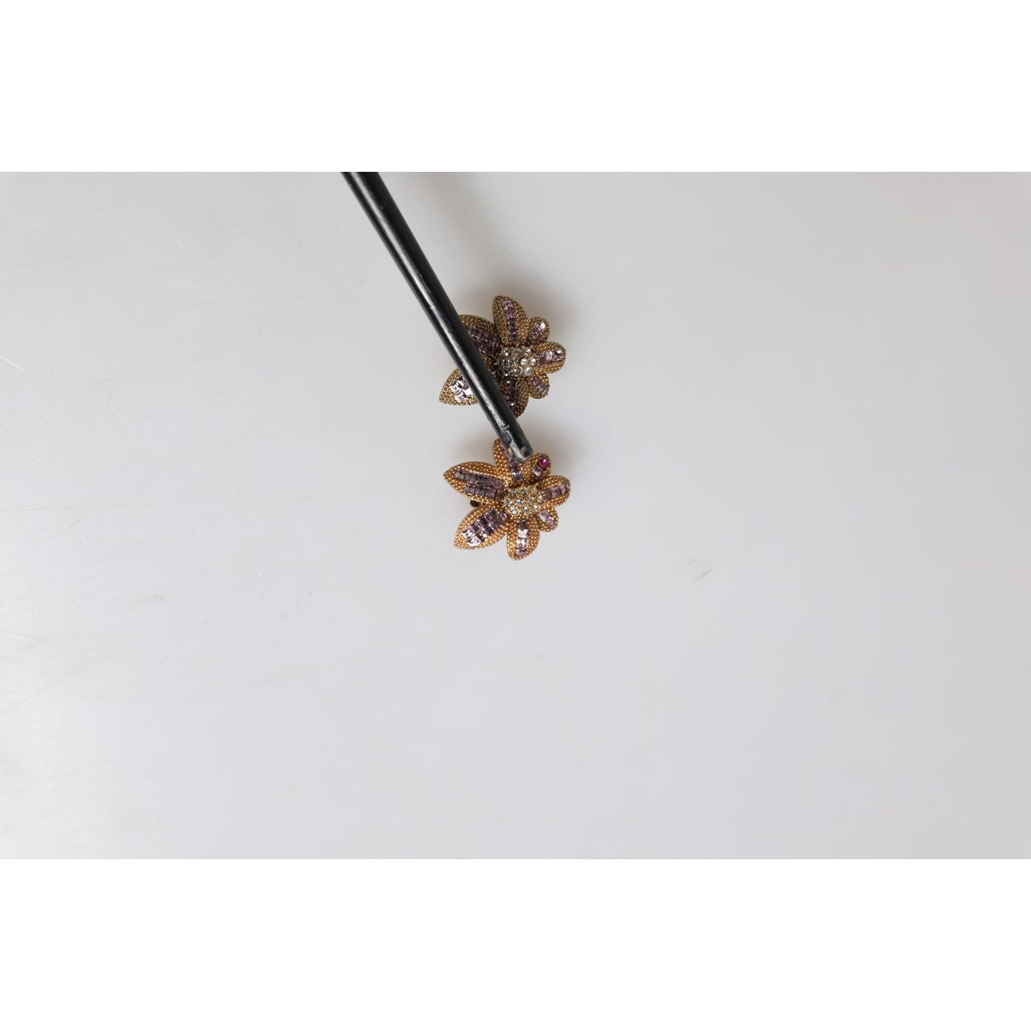 Dolce & Gabbana Gold Brass Purple Flower-Shaped Crystals Clip On Earrings
