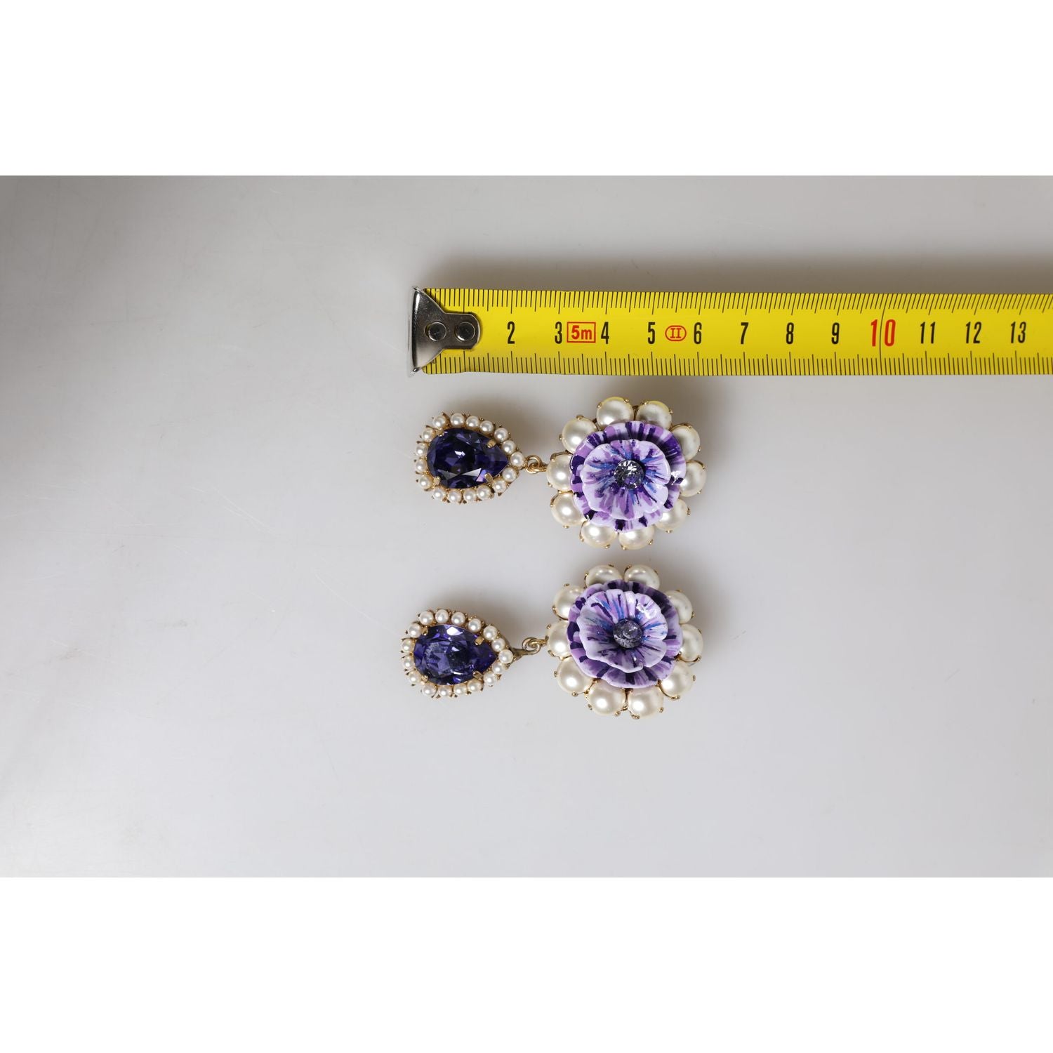 Dolce & Gabbana Purple Flower Pearl Teardrop Crystals Clip On Earrings