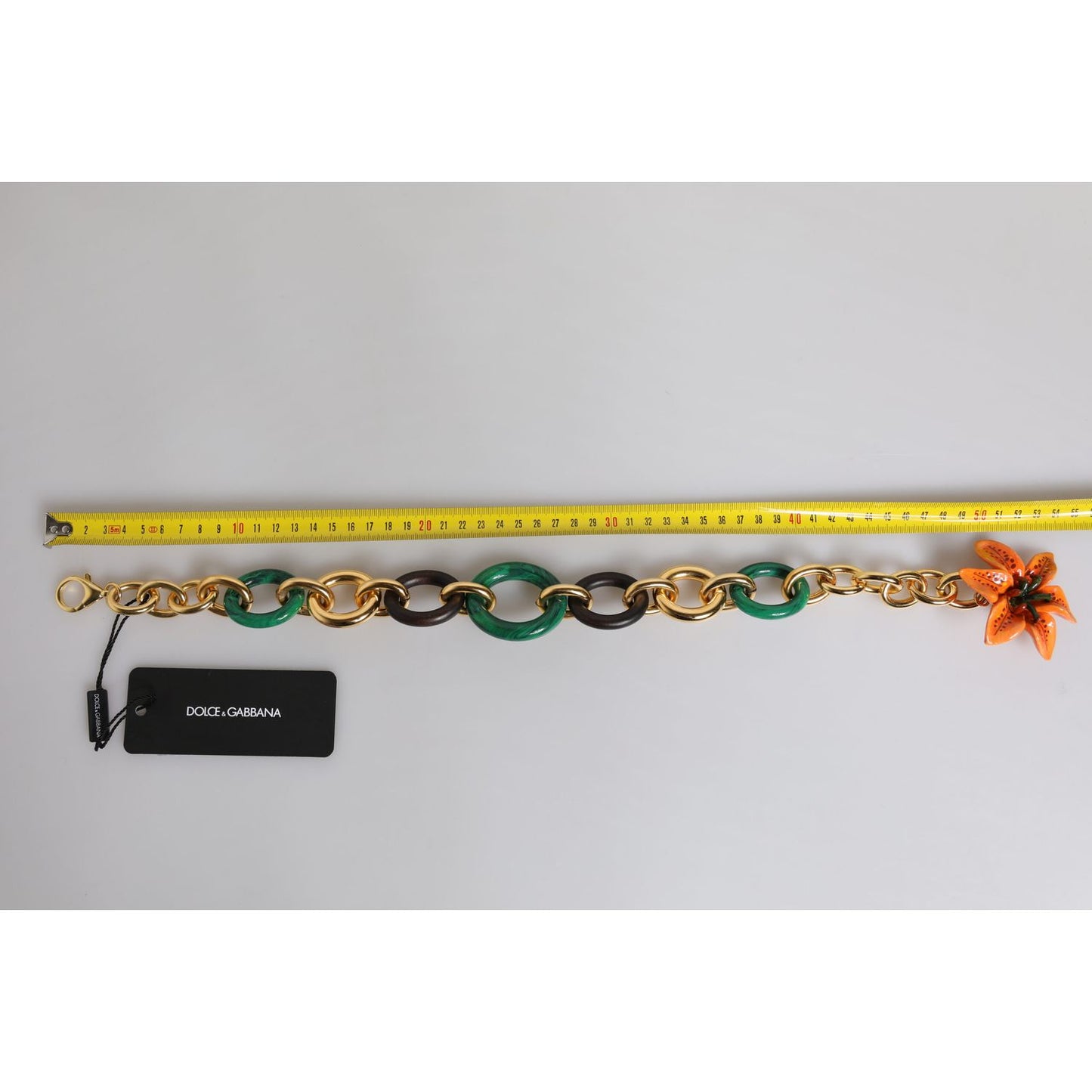 Dolce & Gabbana Multicolor Gold Brass Orange Lily Floral Chain Necklace